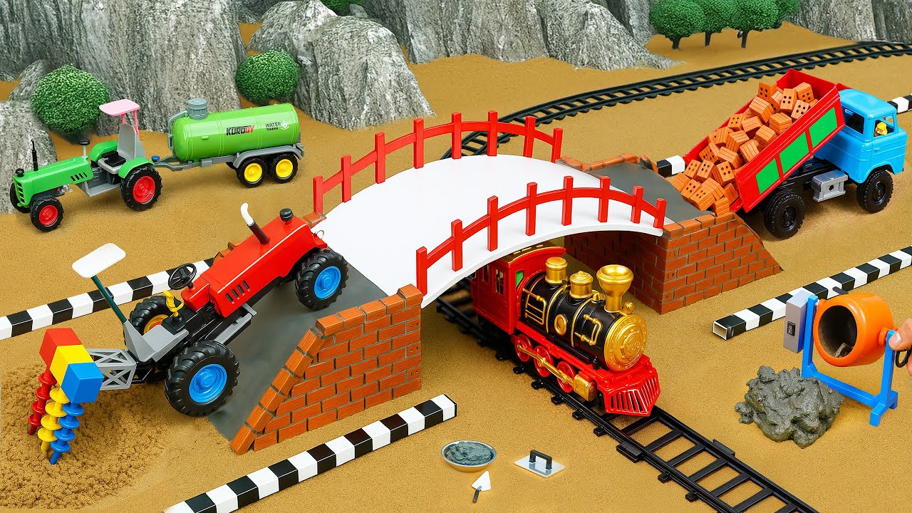 DIY Mini Truck Builds Brick & Metal Railing Bridge | Fun Construction Science Project