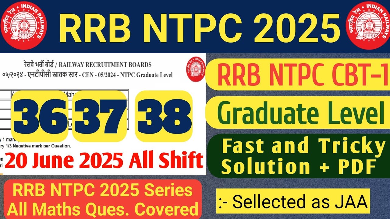 RRB NTPC 2025 Graduate Level CBT-1 20 June 2025 All Shift | RRB NTPC | SB Maths Funda