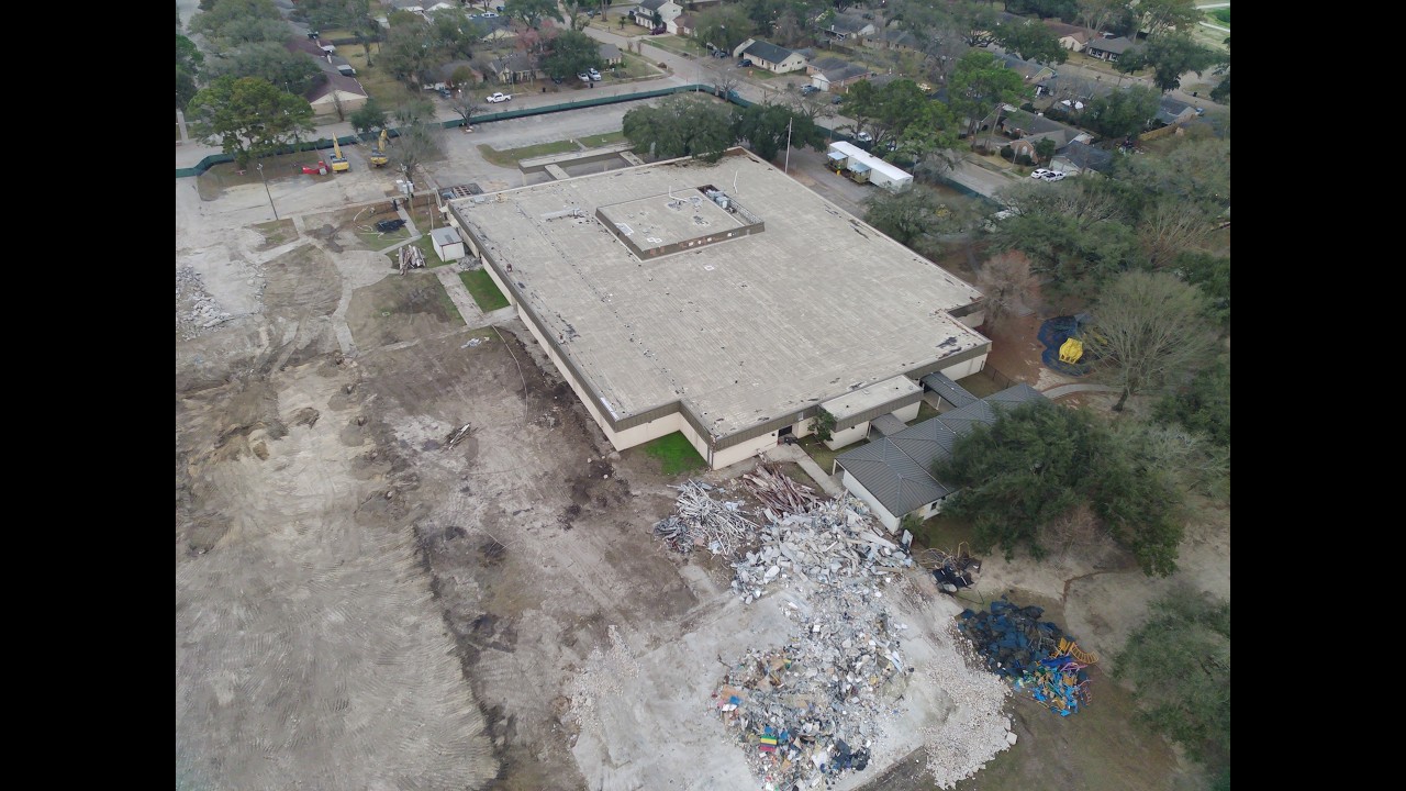 Over The Demolition Of Terrace Elementary On Rothbury In Spring Branch Houston (4K Drone)