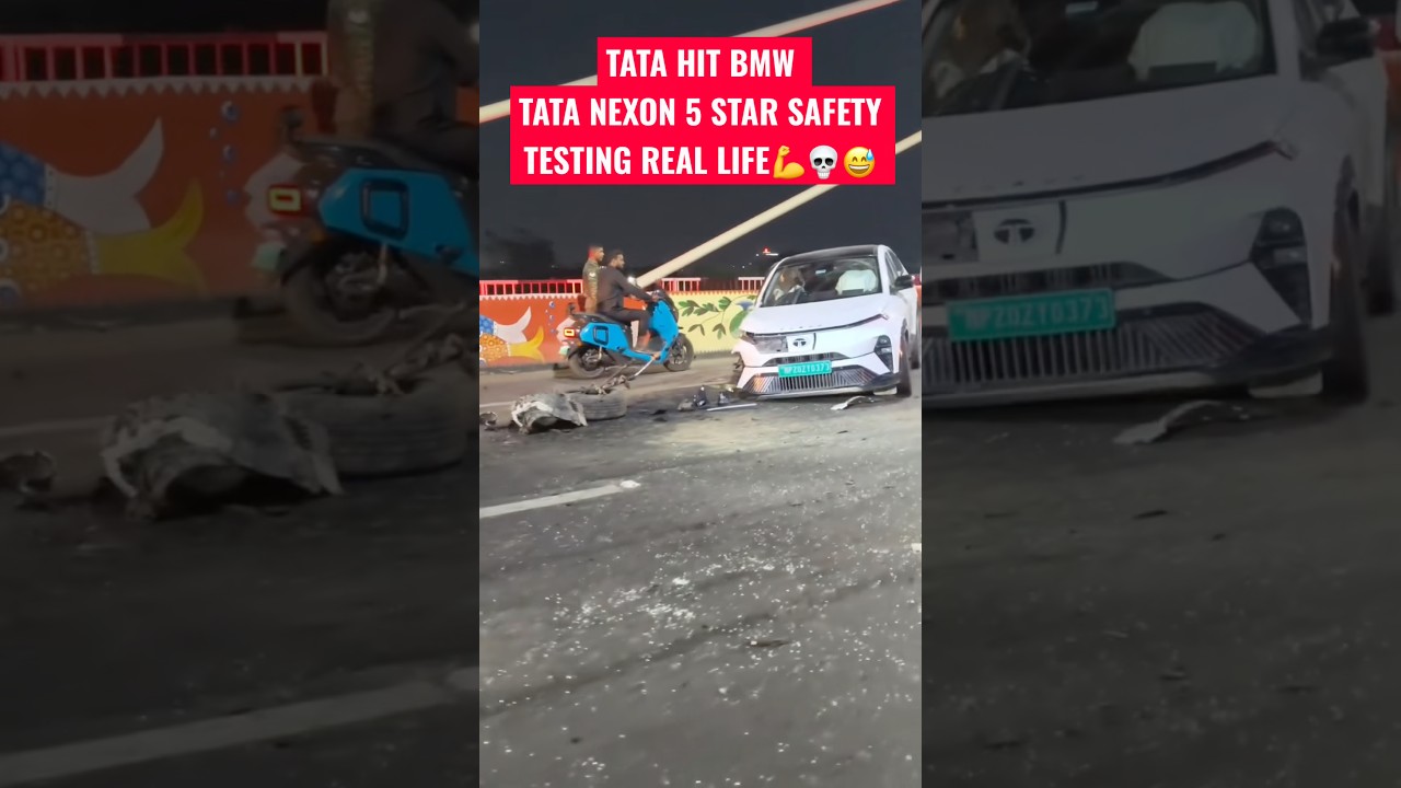 TATA VS BMW 5 STAR SAFETY CRASH ON HIGHWAY SPOT #trending #shorts #tata #nexon #crash #highway #hit
