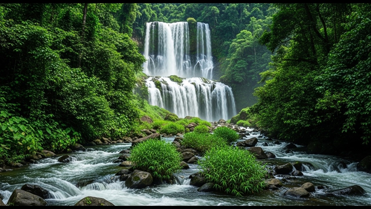 Soothing Headache, Migraine, Pain and Anxiety Relief - Gentle Waterfall, Open Heart Music, Helios 4K