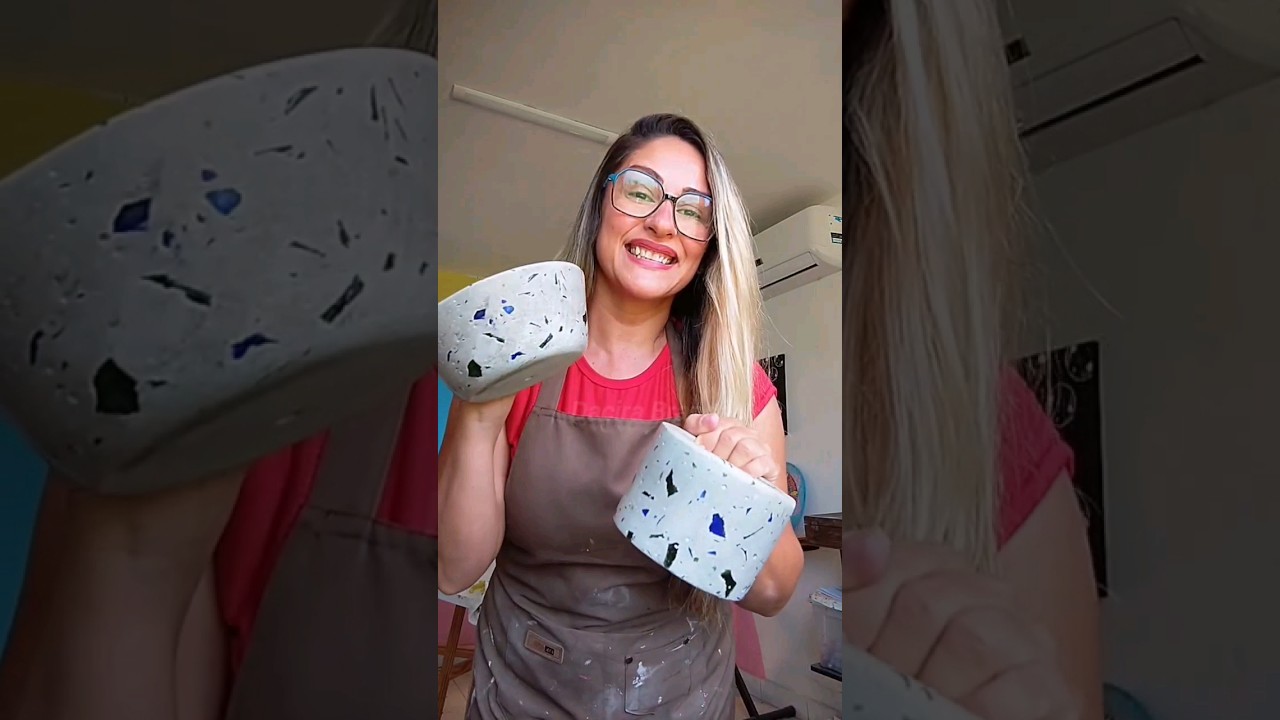 Ideia de g&ecirc;nio, cimento mais caco de vidro #artesanato #diy #concrete #decor