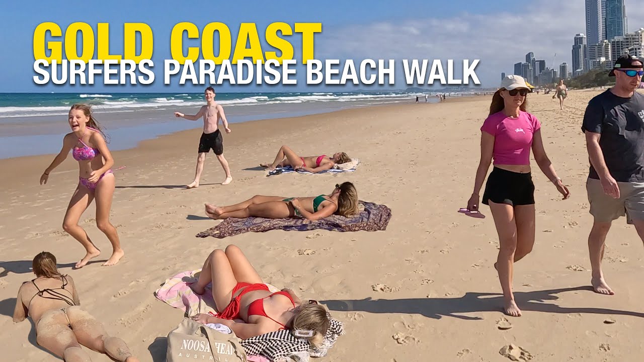 Beach Walk Surfers Paradise Gold Coast Australia in Spring 4K UHD