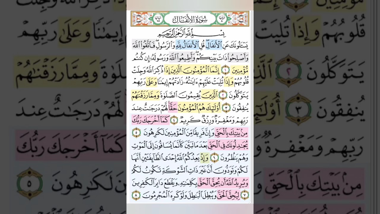 تيسير حفظ سورة الانفال بالتكرار الربع الاول  مكرر 3 مرات بصوت الشيخ عبد الباسط 