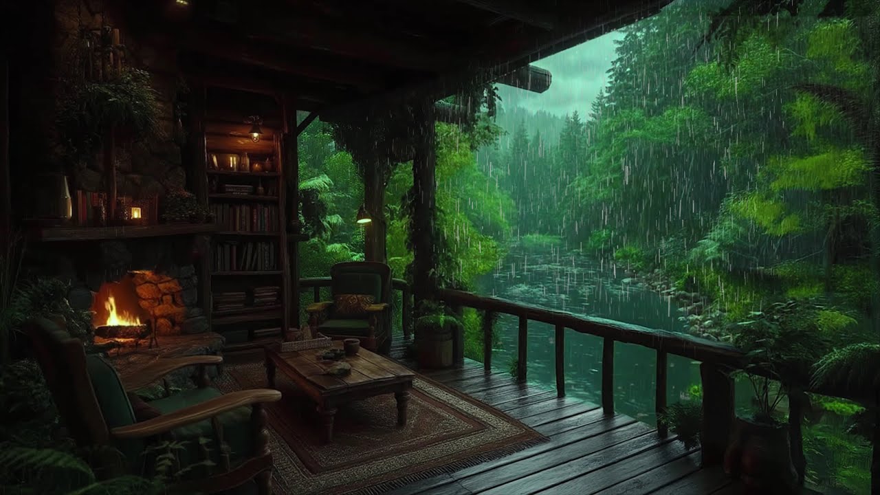 Sleep Well with Rain & Fire Place In Cozy Wooden Cabin 🛖  Indulge in Relaxation with Gentle Rain