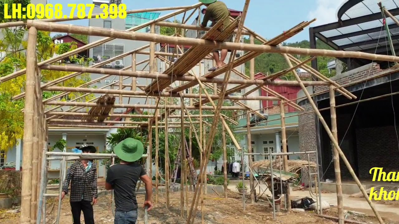 Hướng dẫn kỹ thuật làm khung nhà tre hai mái truyền thống + cách làm khung nhà tre