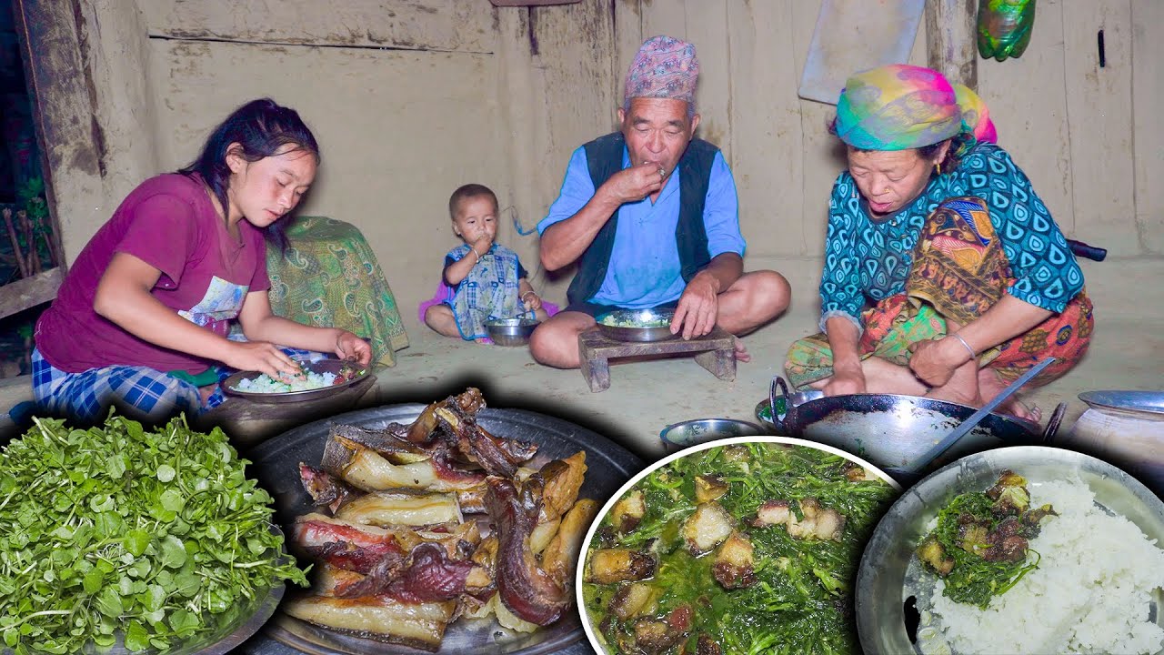 Dried Pork and Watercress (SIM RAYO) Mix recipe with rice cooking and eating | village eating vlog