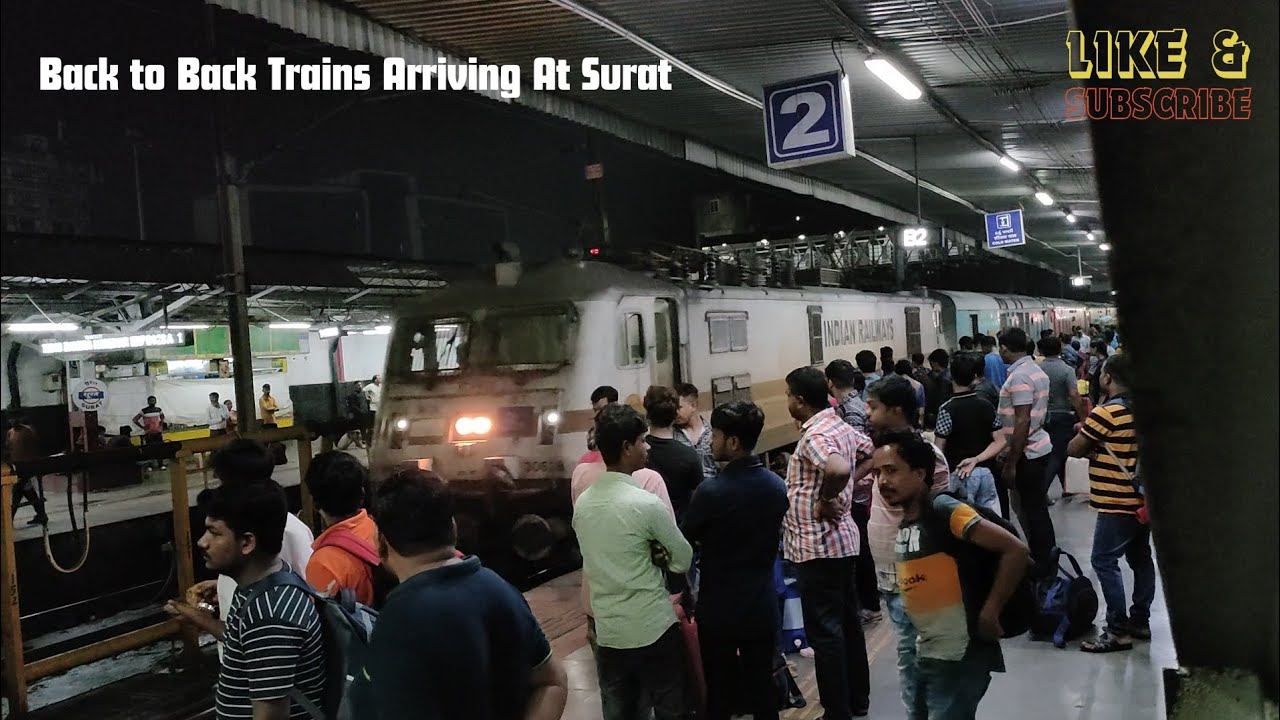 Back to Back Trains Arriving At Surat in Early Morning.