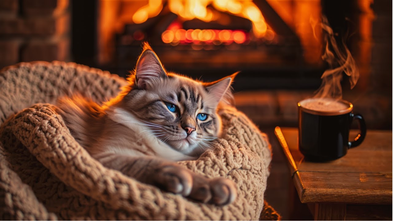 Healing Music for Cat 🐱 Cozy Fireplace Room ASMR for Deep Sleep, Cat Music
