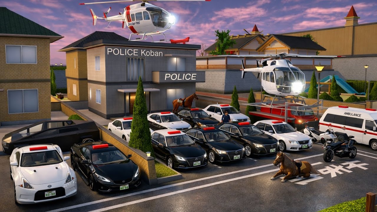 Sakura School Simulator Police Station Scene 3D Police Cars, Helicopter & Ambulance Collection 🚔🚁