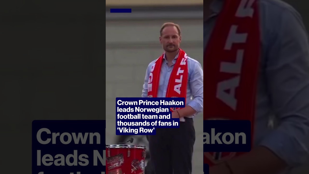 Crown Prince Haakon leads Norwegian football team and thousands of fans in 'Viking Row' #shorts