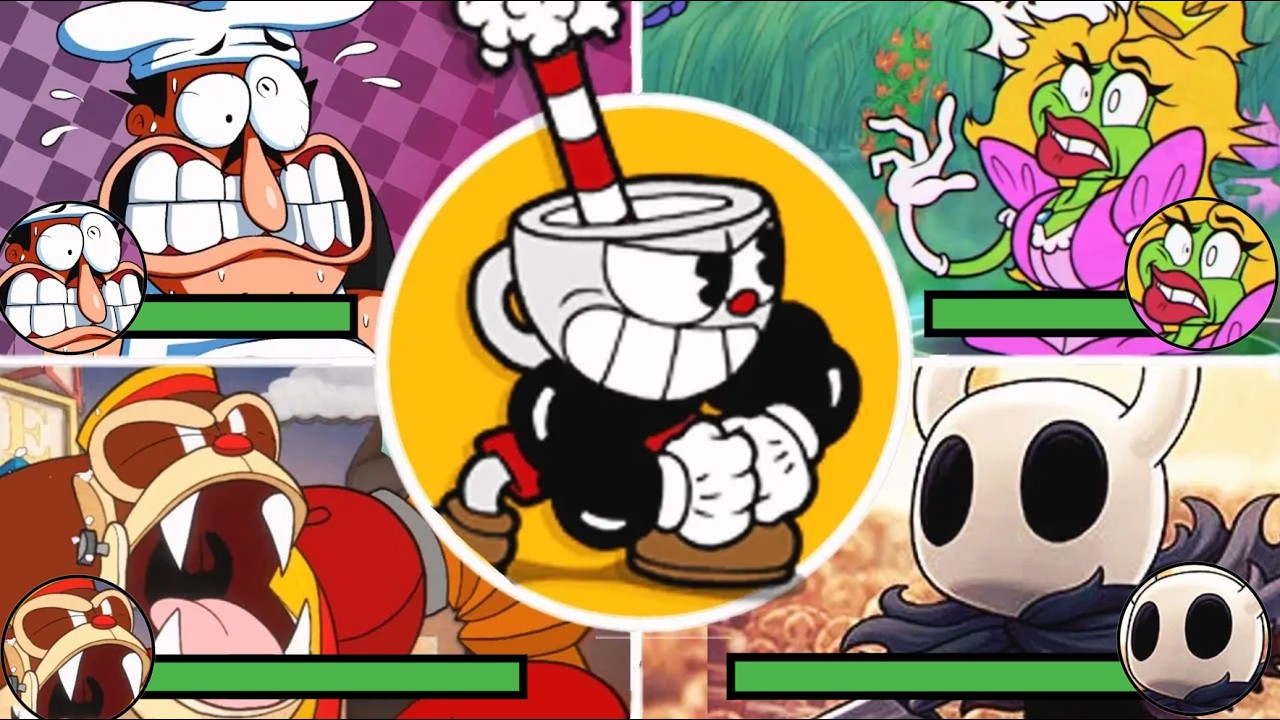 Cuphead - All Epic Crossover Boss Fights With Healthbars !!