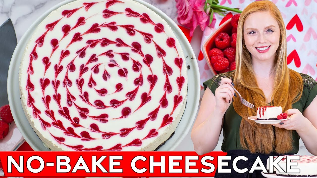 No-Bake Vanilla Cheesecake with Raspberry Swirls | Easy & Delicious!
