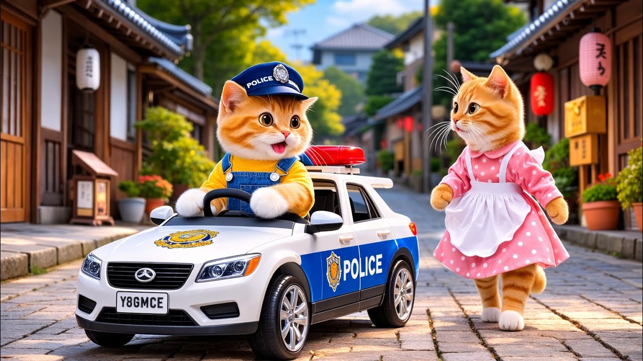 Mamma cat and chotuu police 🚓#viral #trendingvideo #youtubevideo #cats #kitten #cute #police 