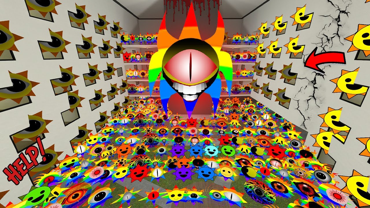 Giant RAINBOW Sprunki MR SUN PHASE 15 wants me to HELP! FULL HOTEL OF ANGRY NEXTBOTS in Garrys Mod