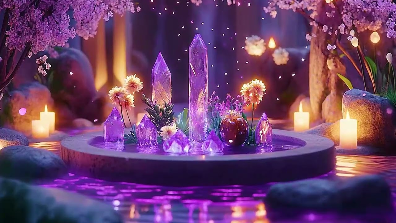 ✨ Crystal Palace Garden | Purple Fountain, Candlelight & Magic Ambience for Deep Relaxing Sleep