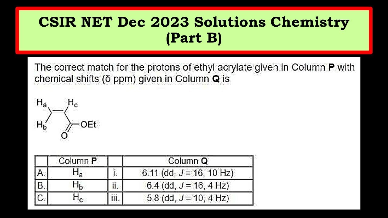 CSIR NET Dec 2023 Chemistry Solution | Coupling constant for cis and trans alkene | NMR Spectroscopy