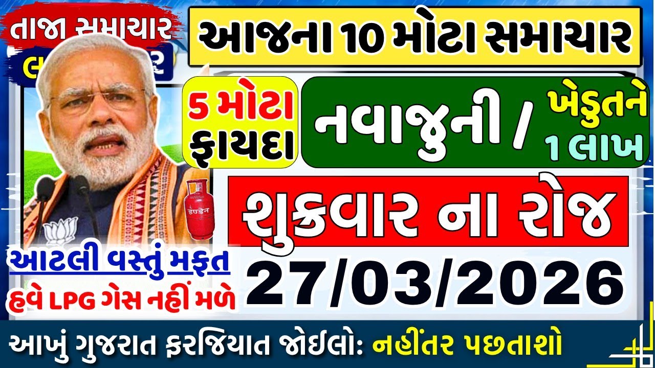 આજના તાજા સમાચાર/ દેવુંમાફ લોન, વાવાઝોડું: આગાહી, ખેડૂતો: 7100 સહાય, નવી યોજના,ગેસ / khedut samachar