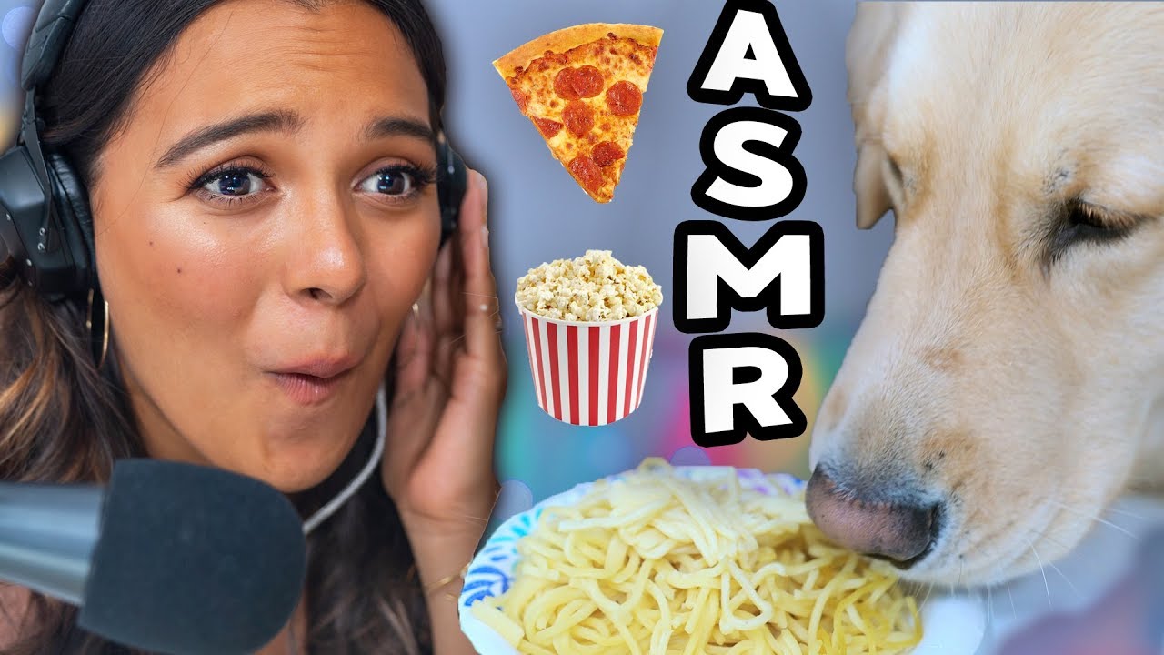 MY DOG TRIES ASMR! Eating popcorn, pizza, raw honeycomb, peanut butter! (tingles & cuteness)