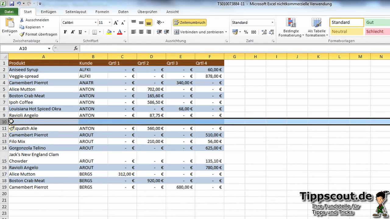 Excel-Video: Zeilen abwechselnd einf&auml;rben
