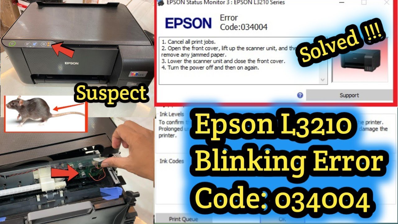 Epson L 3210 Blinking Light Error Code 034004 | How to fix error 034004 |