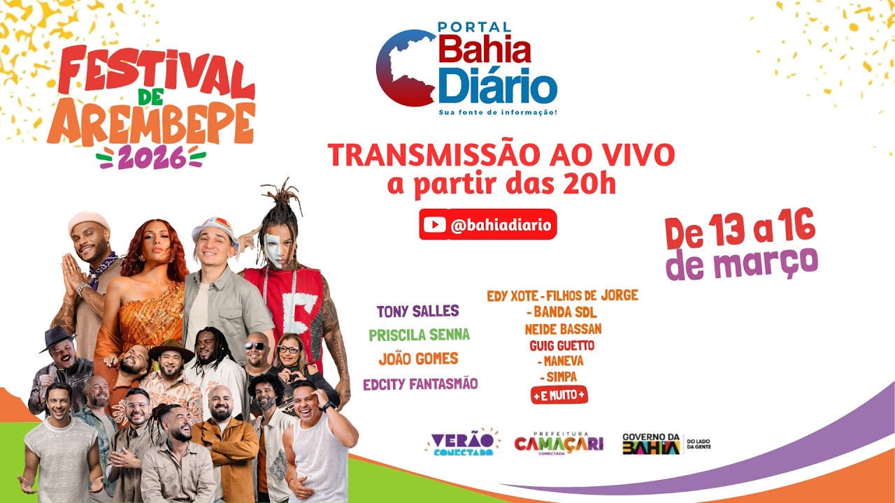 FESTIVAL DE AREMBEPE 2026 AO VIVO 13 A 16/03  A PARTIR DAS 20H