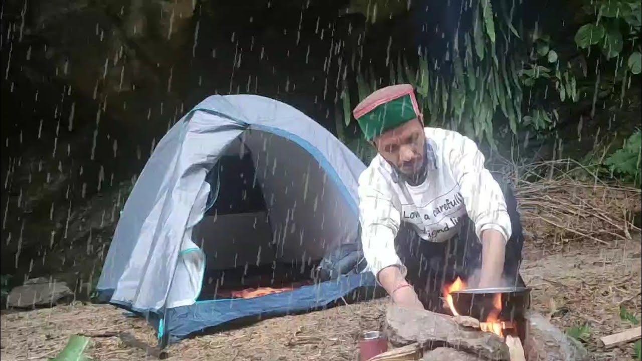 Solo camping in heavy rain | camping in Himachal forest | ASMR