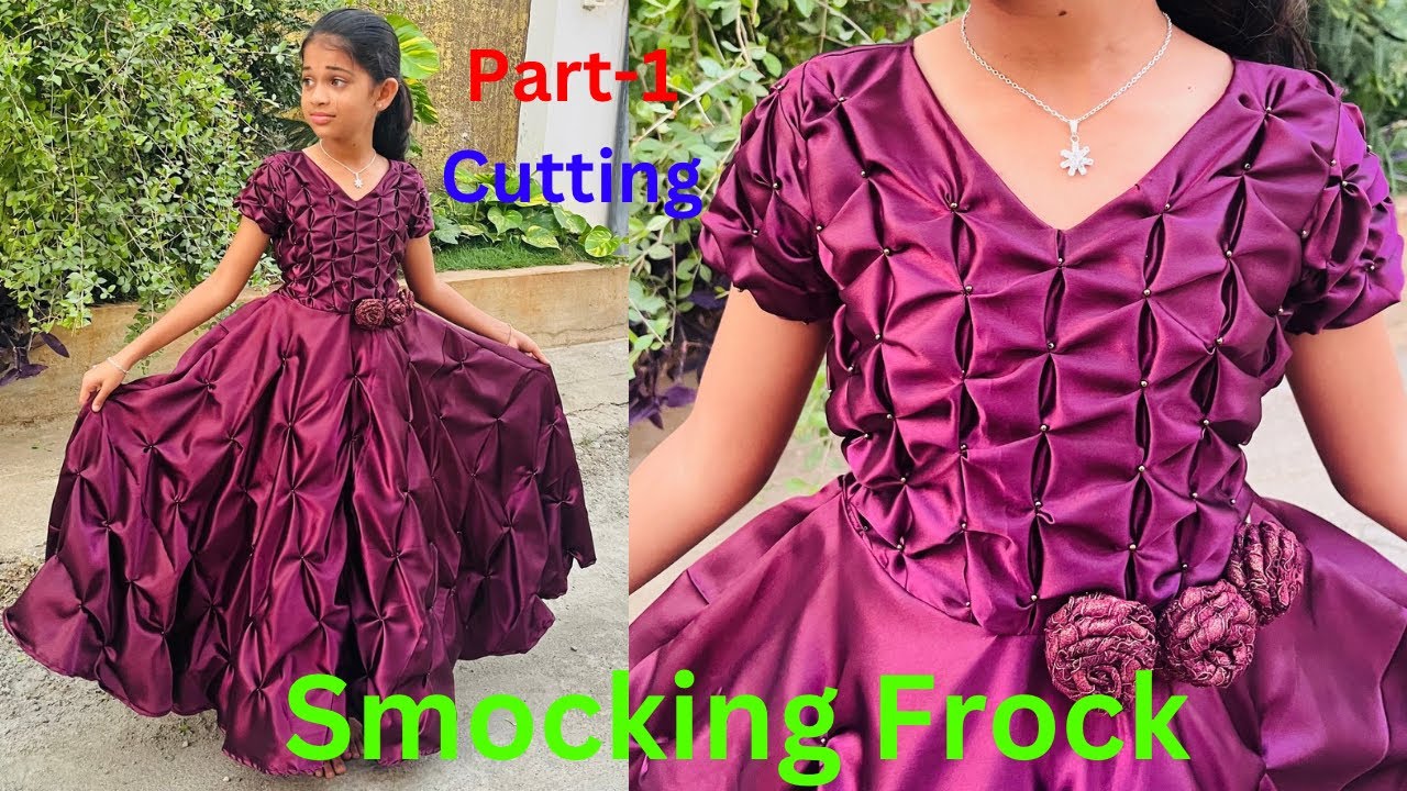 Smocking Umbrella Frock Cutting and Stitching | Birthday Ball Gown | Party Wear Frock Designs