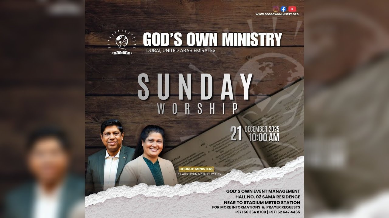 SUNDAY MALAYALAM SERVICE | GOD'S OWN MINISTRY | Pr. Alex John & Sis.Jessy Alex | 21 DEC 2025