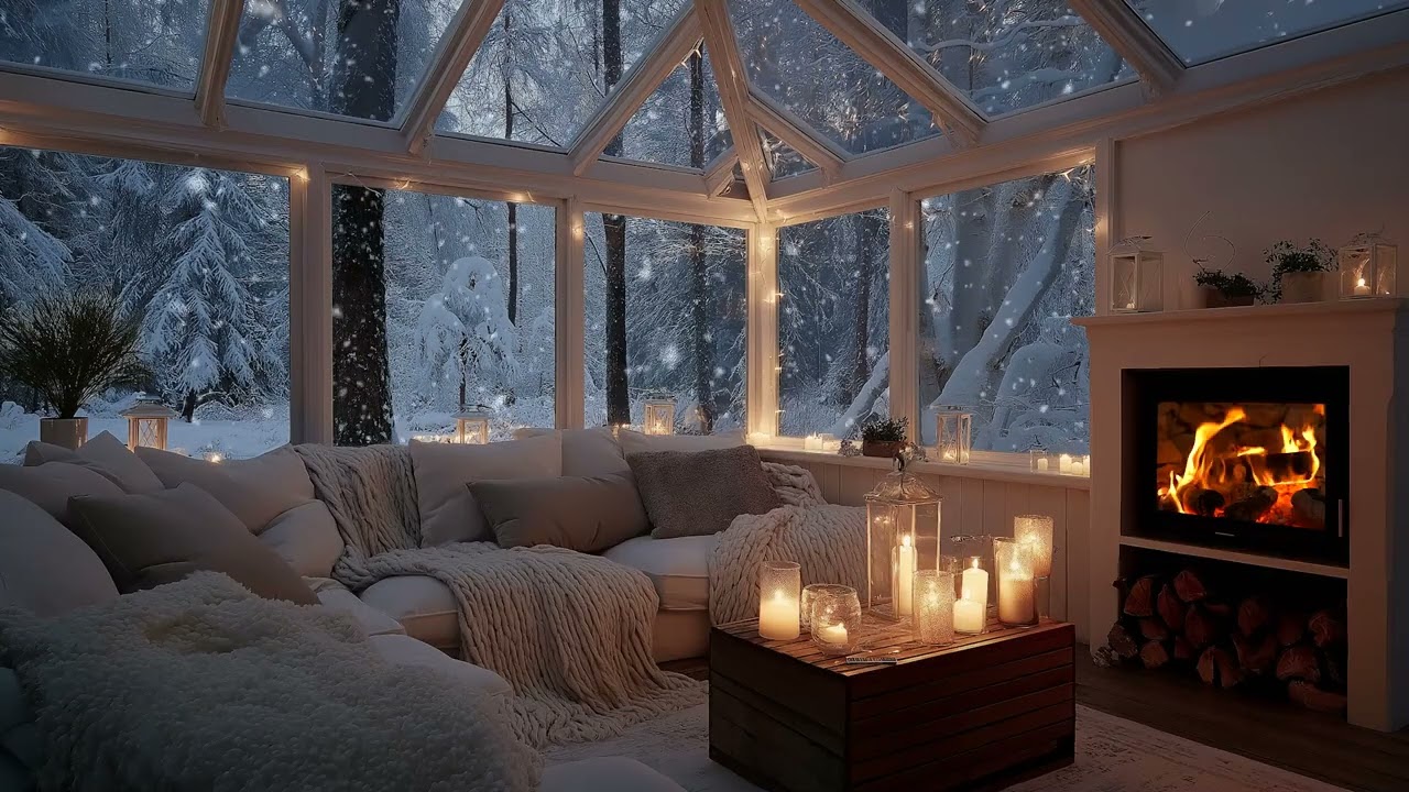❄️ 3 Hours Cozy Winter Piano Room | Snowy Day Ambience for Sleep, Study & Relax