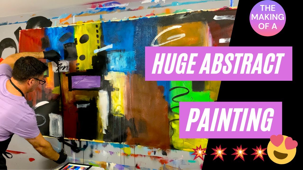 Large Abstract Painting in the making. Acrylic Modern Art on Canvas by Gino Savarino