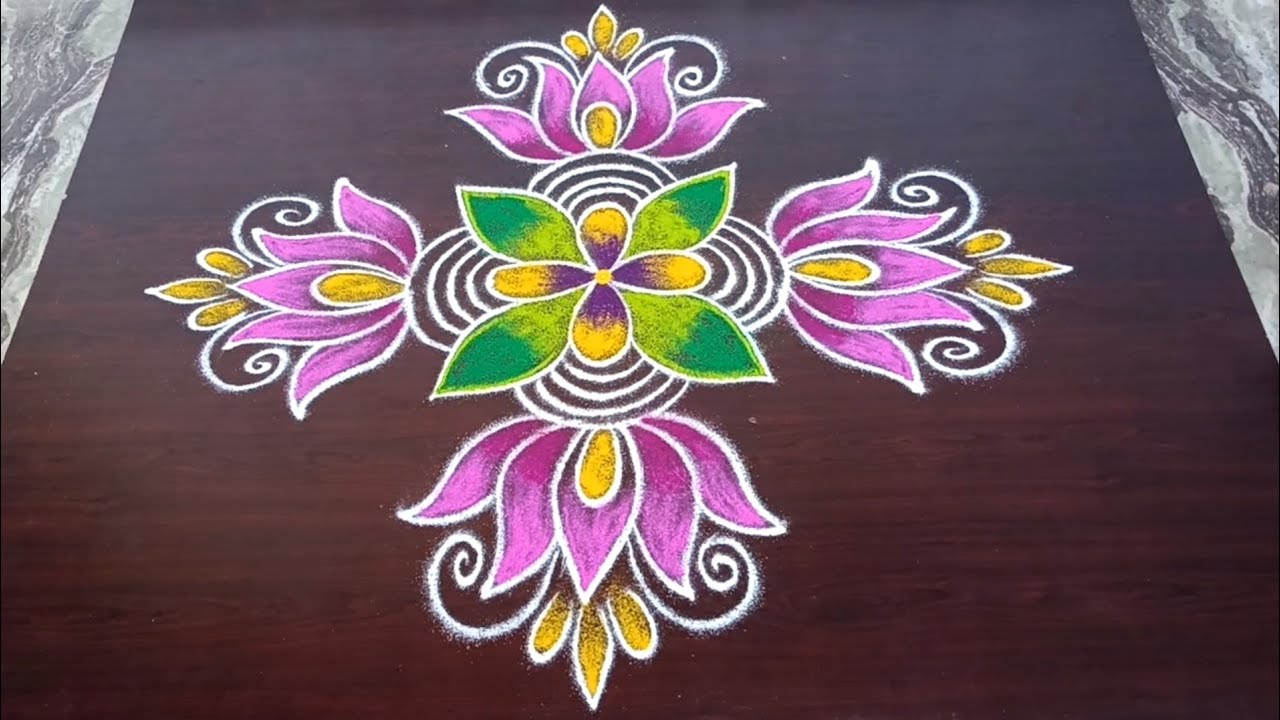 Margazhi 2025 kolam-6🌺Margazhi madham colour kolangal🌺Festival big lotus rangoli designs/Latha kolam
