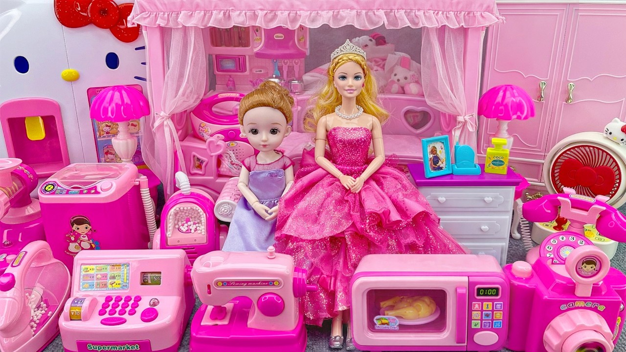 3 Minutes Satisfying with Unboxing Pink Barbie Princess Doll Bedroom, Rock Bed Play Set Review Toys