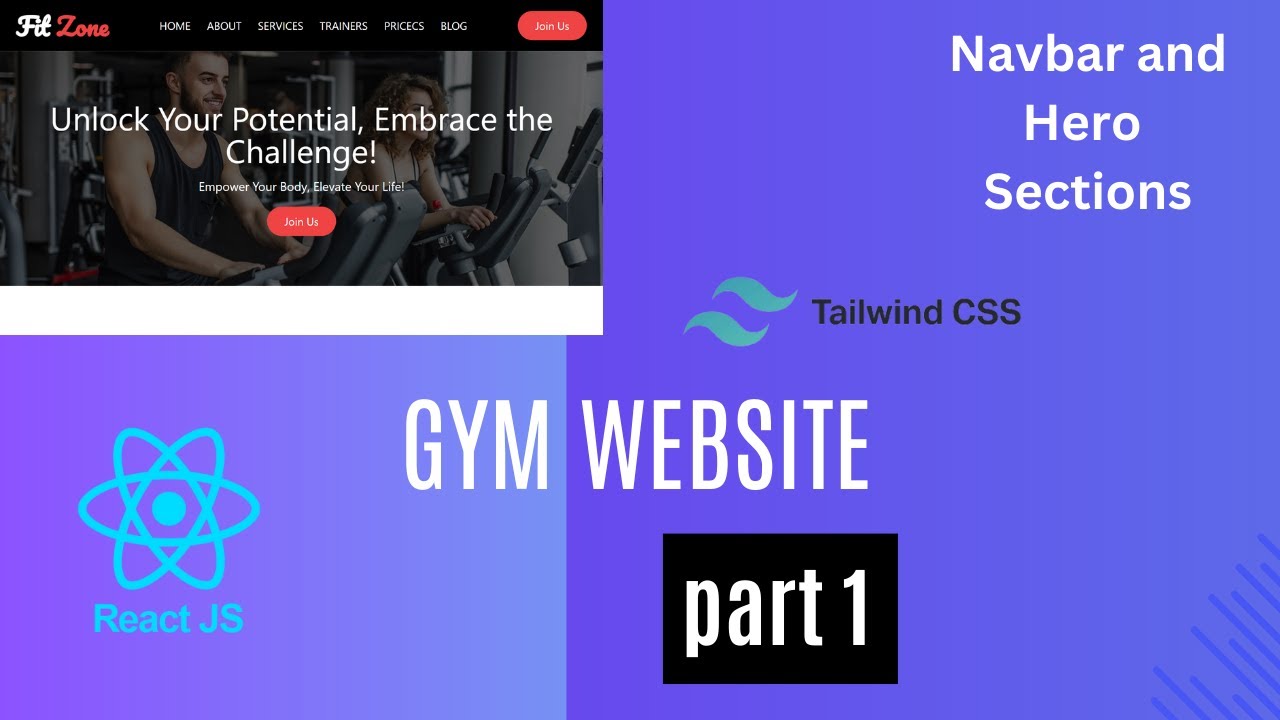React tailwind css gym website | react tailwindcss website - part 01