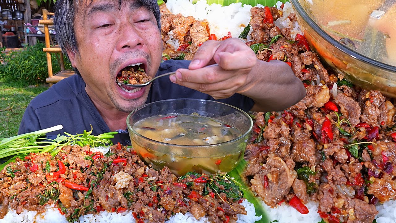 กะเพราเสือร้องไห้+เนื้อบดแองกัส ซดน้ำต้มแซ่บปลาคัง-09-03-2025-