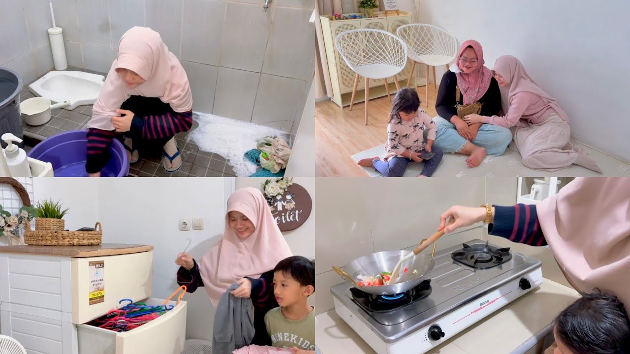 Keseharianku dengan 3 anak, semua mau ikut bantu masak, nyuci, jemur dll #dailyroutine 