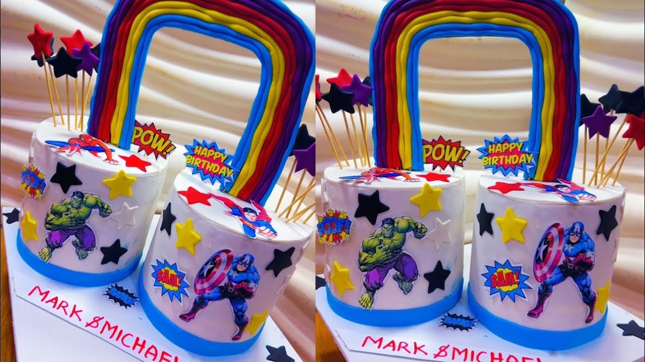 Creative fondant cake design for Twins birthday