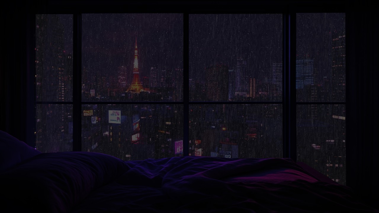 Late Night Tokyo Rainstorm 🌆 | Peaceful Urban Window View for Relaxation | No Light Deep Healing
