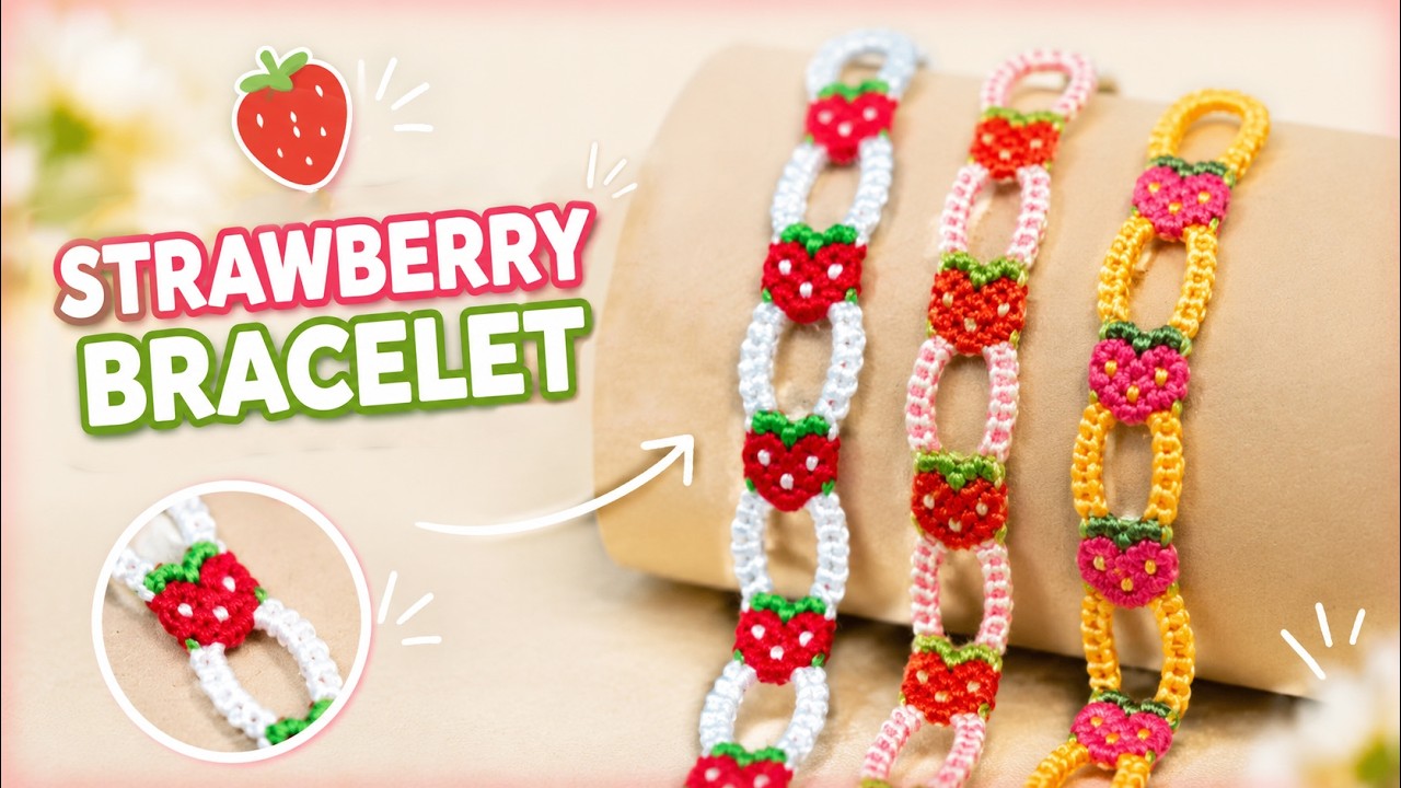 How to make strawberry chain bracelet || yarnuelle