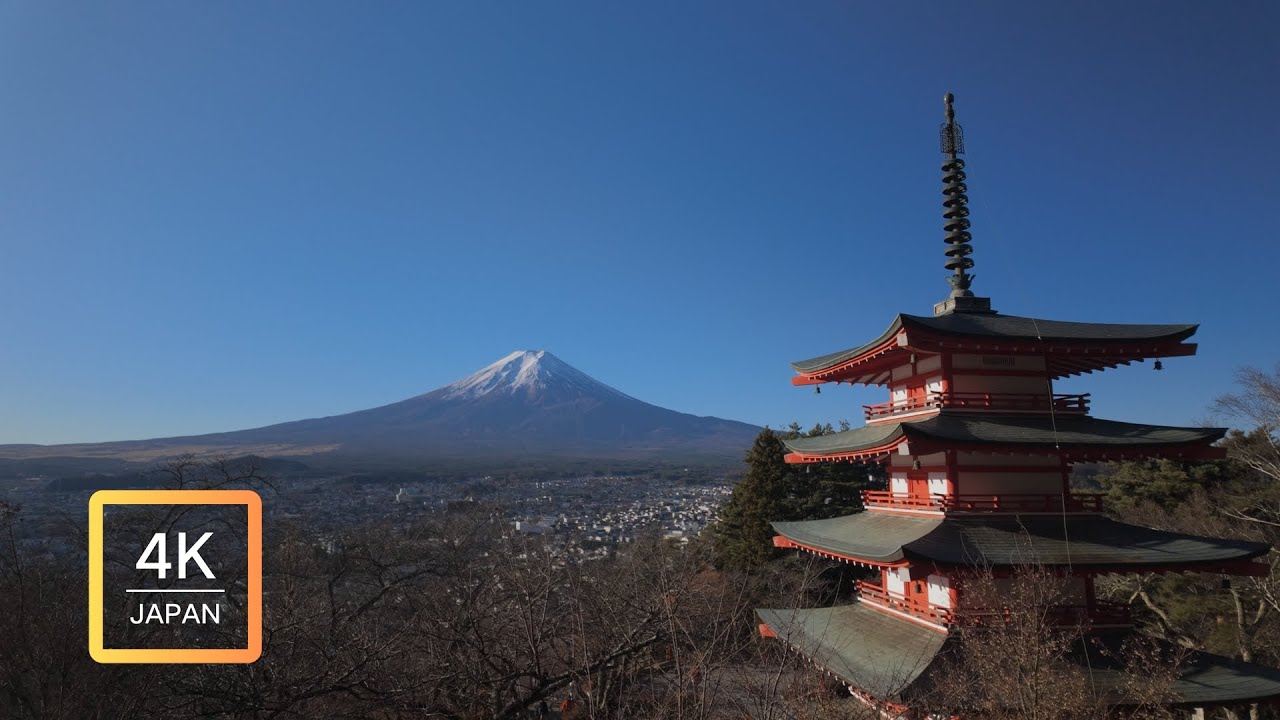 Relaxing Japan Walk at Arakurayama Sengen Park - Nature Sounds - 4k ASMR