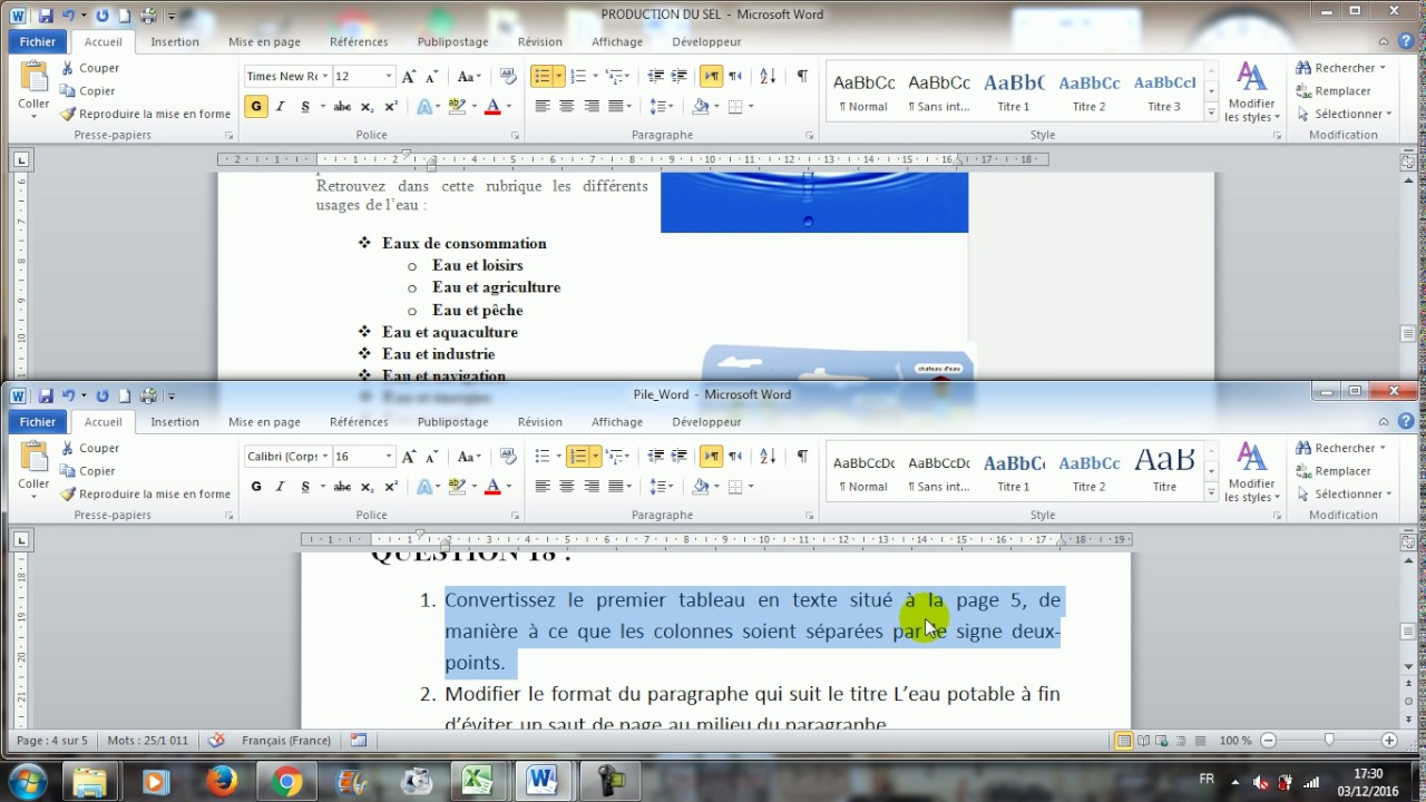liste &agrave; puce, le niveau de la liste, Convertissez le tableau, Modifier le format du paragraphe