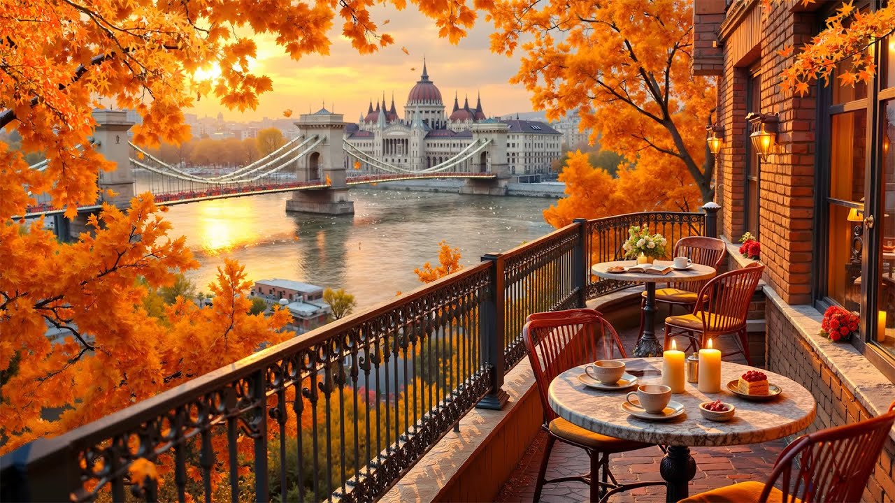 Cozy Caf&eacute; in Budapest | Autumn Sunset by the Danube River | Calm Jazz & Candlelight Ambience