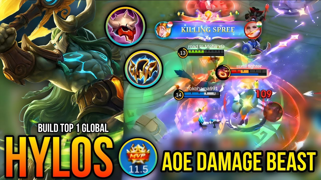 AOE Damage Beast!! MVP 11.5 Points Hylos The Super Tank!! - Build Top 1 Global Hylos ~ MLBB
