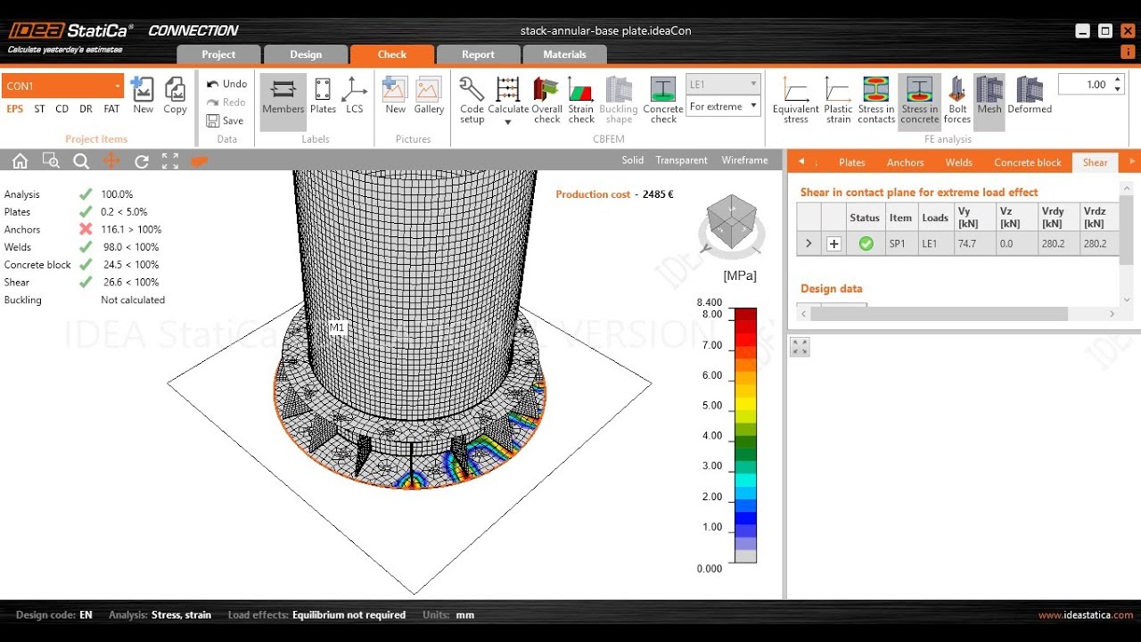 IDEA StatiCa - tutorial-20: Base ring below the skirt of a vertical vessel