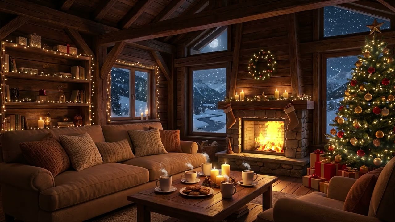 Soft Piano Jazz & Fireplace Glow for Study and Focus ❄️ Winter Cabin Background Ambience at Night