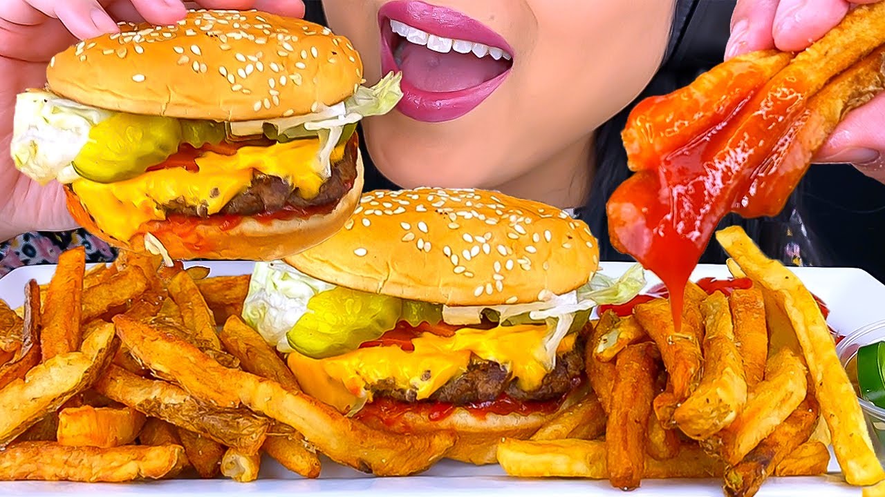 ASMR FIVE GUYS CHEESEBURGER, FRIES & MILKSHAKES MUKBANG Eating Sounds (Eating Show) ASMR Phan