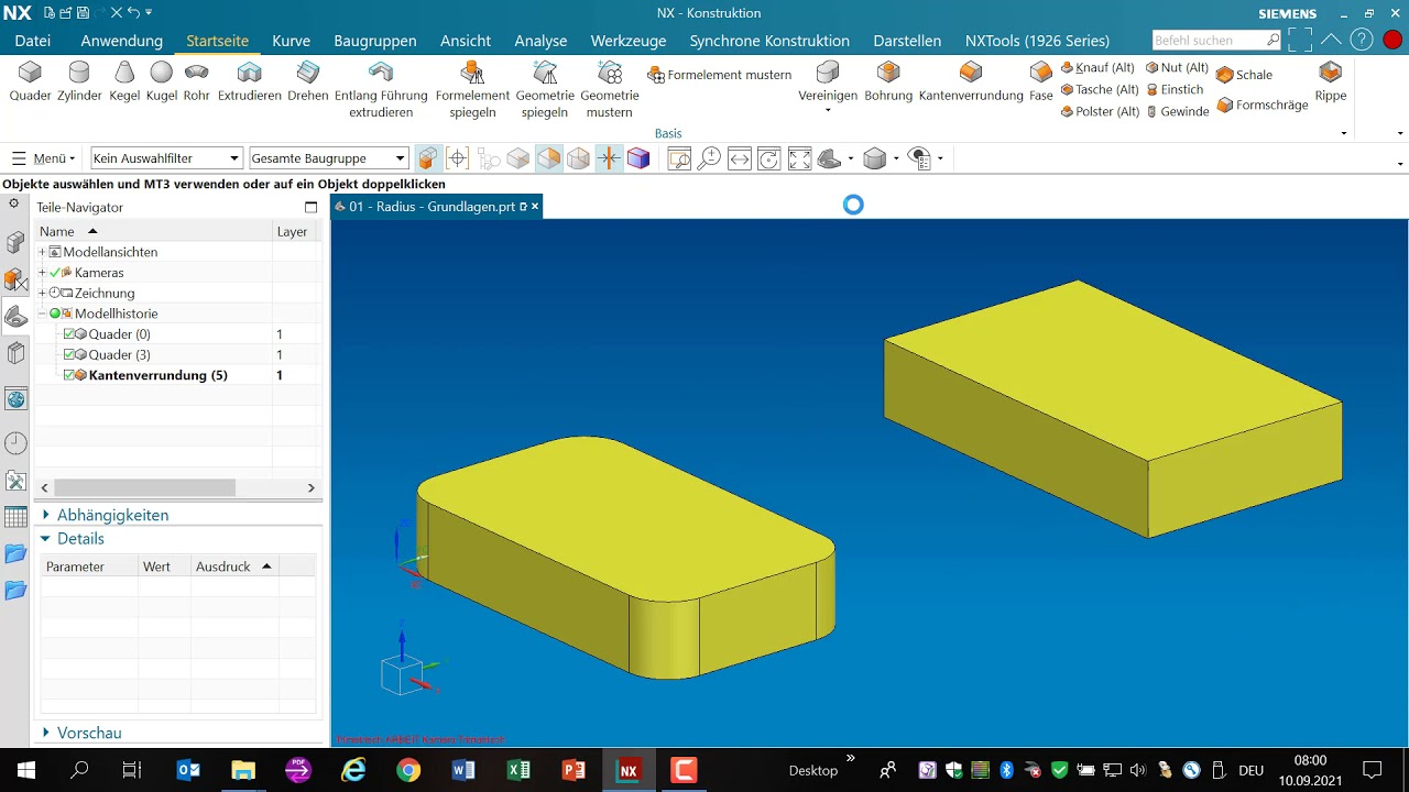 CAD NX Konstruktion Kantenverrundung Grundlagen