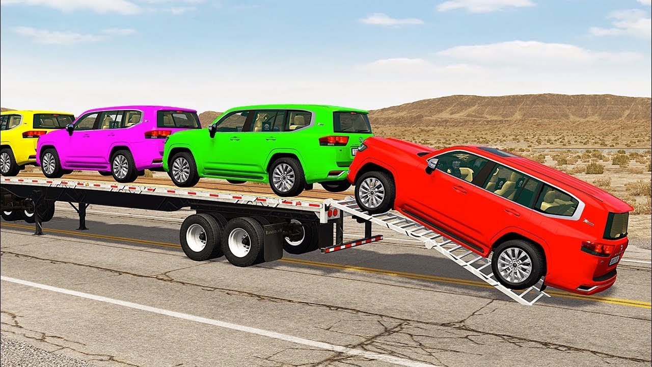 Flatbed Truck Mcqueen | Transportation with Truck - Pothole vs Car #2 - BeamNG.Drive
