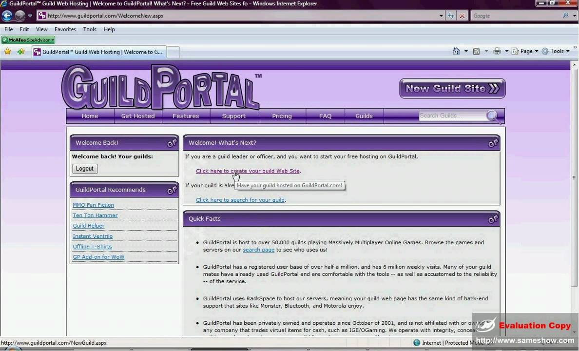 How do I make a Guild Site on GuildPortal