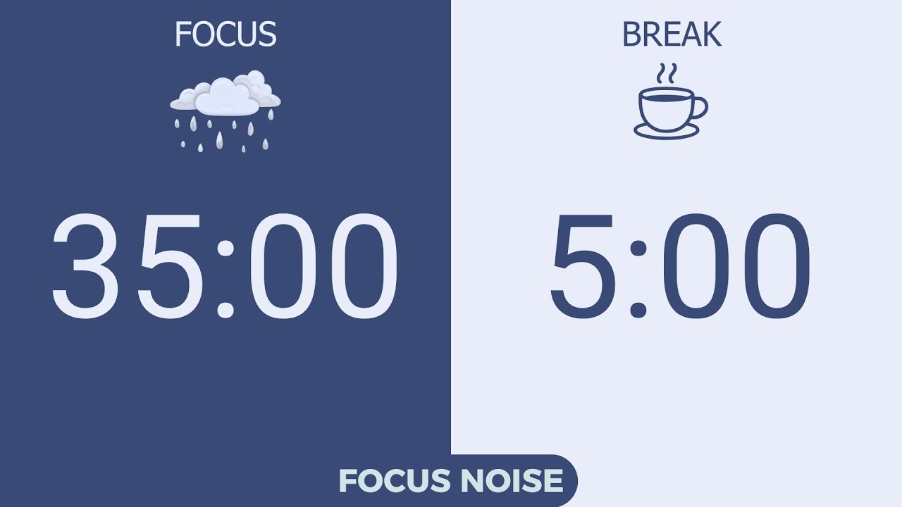 4-Hour Pomodoro Timer (35/5) | Focus Noise (Rain Sound) | ADHD Deep Work